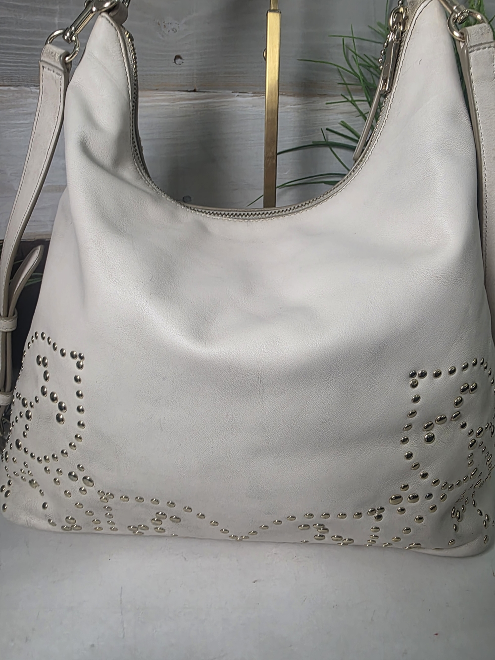 Coach Studded Leather Hobo Bag in Light Beige - Picture 4 of 11